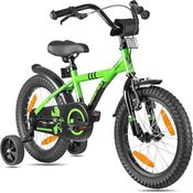 PROMETHEUS BICYCLES Kinderfahrrad 16 Zoll ab 5 Jahren - Kinder Fahrrad Mädchen Jungen Fahrrad Kinder mit Stützräder Rücktrittbremse in Grün Schwarz, leichter Rahmen, Bremsen, Sicherheitspaket