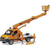 bruder 02679 - MB Sprinter mit Arbeitsbühne und Light & Sound Modul - 1:16 Baustellenfahrzeuge, Transporter, LKW, Bauarbeiter, Spielzeug ab 4 Jahre