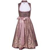 Edelnice Dirndl Madeleine, Trachtenkleid mit Stehkragen in Hell-lila Brokat und Gold-Rosé Rock