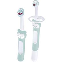 Bild für MAM Learn to Brush Set, Baby Zahnbürste mit langem Griff zum gemeinsamen Halten, Kinderzahnbürste trainiert das Zähneputzen, ab 5+ Monate, türkis, 1 Stück (1er Pack)