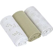 Bild für LÄSSIG Baby Puckdecke Spuckdecke Pucktuch Mulltuch 3er Set Baumwolle 60 x 60 cm/Swaddle & Burp Blanket M Leave Olive/Milky Bio-Baumwolle atmungsaktiv & pflegeleicht