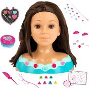Theo Klein Frisier- & Schminkkopf Princess Coralie, braun, mit Kinder-Kosmetik und Haarstyling-Zubehör in herzförmiger Box