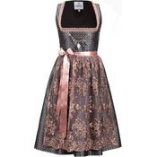 Edelnice Dirndl - Damen Trachtenkleid mit edlem Brokatstoff in dunkelgrau und rosé-beiger Spitzendetails