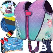 Bluemarina Schwimmweste für Kinder, Schwimmlernhilfe in Größe S (Mermaid) für 1-2 Jahre, UV-Schutz und extra Schutz durch Schrittgurt