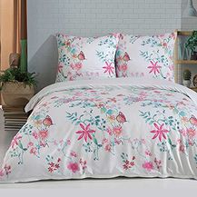 Bild für Buymax Bettwäsche 135x200 Baumwolle 2-Teilig Bettgarnitur mit Bettbezug und Kissenbezug 80x80 Renforce Bettwäsche-Set Schmetterlinge Geblümt Blumen-Muster