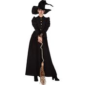 WILBERS & WILBERS 4494 Hexenkleid für Damen, schwarz, Erwachsenenkostüm mit Puffärmeln und goldfarbenen Knöpfen, Größe 46