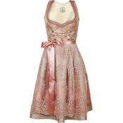 Edelnice Dirndl Rosalie, Dirndlkleid aus goldenem Brokatstoff mit roséfarbenem Rosenmuster