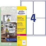 AVERY Zweckform L4774-20 Wetterfeste Folienetiketten (80 Klebeetiketten, 99,1x139mm auf A4, extrem stark selbstklebend, wasserfest, strapazierfähig, bedruckbare Outdoor Klebefolie) 20 Blatt, weiß