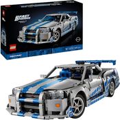 LEGO Technic 42210, 2 Fast 2 Furious Nissan Skyline GT-R (R34) Flitzer Bausatz, 1.410 Teile, mit Driftfunktion und 6-Zylinder-Motor, Mehrfarbig