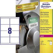 AVERY Zweckform L7914-40 Strapazierfähige Folienetiketten (320 Aufkleber, 99,1x67,7mm, extrem stark selbstklebend, für schwierige Oberflächen, bedruckbare Outdoor Klebefolie) 40 Blatt, weiß