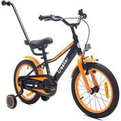 sun baby Jungenfahrrad 16 Zoll Tracker Bike mit Stützrädern und Schubstange (Neon Orange)