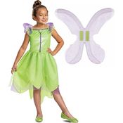 Disney Official Classic Tinkerbell Costume Kids includes Tinkerbell Wings, Tinkerbell Fancy Dress Up Outfit, Green Fairy Costume for Girls, Costumes for Girls XS