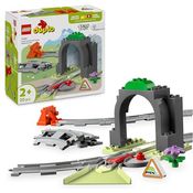 LEGO DUPLO Town 10425 Eisenbahntunnel und Schienen – Erweiterungsset mit 10 Schienensegmenten und Aktionsstein, Mehrfarbig