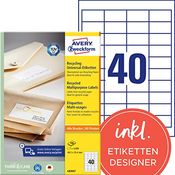 AVERY Zweckform LR3657 Recycling Etiketten (4.000 Klebeetiketten, 48,5x25,4mm, 100% recyceltes Altpapier, selbstklebend) 100 Blatt, naturweiß