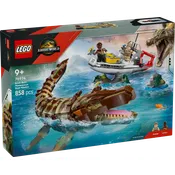 LEGO Jurassic World 76974 - Mosasaurier: Die Bootmission, 858 Teile, ab 9 Jahren, beweglicher Dino mit aufklappbarem Maul und detailreichem Boot