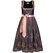 Edelnice Dirndl, Damen Trachtenkleid in Dunkelgrau mit Brokatstoff und Satinborten