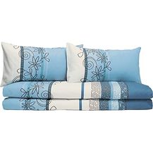 Bild für Erwin Müller Bettwäsche, Bettgarnitur Fein-Biber Blumen 4-TLG Sparpaket hellblau-weiß Größe 135x200 cm (40x80 cm)