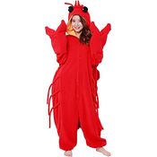 SAZAC Hummer Onesie Kigurumi Einteiler Kostüm Jumpsuit | für Kinder und Erwachsene | One Size Fits All (155 – 180 cm) | Polyester-Fleece-Stoff | mit warmer Kapuze - Rot