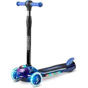 RICOKIDS Dreiradroller, Robuster Roller für Kinder mit 3 stabilen Rollen, Farbige LED-Beleuchtung, Einstellbare Lenkerhöhe und rutschfester Plattform, bis 35 kg, Blau und Schwarz
