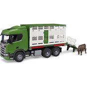 bruder 03548 - Scania Super 560R Tiertransporter LKW mit 1 Rind - 1:16 Fahrzeuge, Lastwagen, Vieh Anhänger, Spielzeug ab 4 Jahre