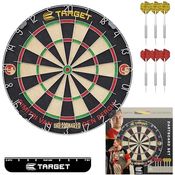 Target Darts Dimitri Van den Bergh Dartboard Set | Spieler-Edition mit 2 Steel-Dart-Sets, Wettkampfstandard Wurflinie, selbstheilendes Sisal-Dartboard