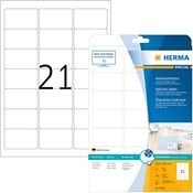 HERMA 8838 Adressetiketten für Inkjet Drucker, 25 Blatt, 63,5 x 38,1 mm, 21 pro A4 Bogen, 525 Stück, weiß, selbstklebend, bedruckbar, matt, blanko Adressaufkleber Etiketten 