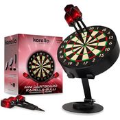 Karella Mini Dartboard Bulli, Miniatur Dartscheibe Ø 15 cm mit verstellbarem Metallständer, inkl. 6 schwarzen Steeldarts, für Zuhause, Schreibtisch, Deko, Geschenk