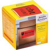 AVERY Zweckform Warnetiketten 7211, selbstklebend, 200 Stück, neon rot, 100 x 50 mm, Warnhinweis "Vorsicht zerbrechlich" für Versand und Umzug, im Kartonspender