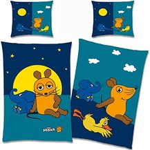 Bild für BERONAGE Die Sendung mit der Maus Kinder-Bettwäsche Night Blau 135 x 200 + 80 x 80 100% Baumwolle Renforcé-Linon-Qualität Sterne Ente Elefant Mond Wende-Bettwäsche mit Reißverschluss deutsche Größe
