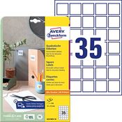 AVERY Zweckform 6251REV-10 Quadratische Etiketten (350 Klebeetiketten, 35x35mm auf A4, QR Code Aufkleber zum Bedrucken, wieder rückstandsfrei ablösbar, selbstklebende QR Code Etiketten) 10 Blatt, weiß