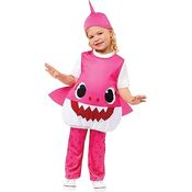 Amscan Babykostüm Baby Shark Pink, wattierter Überwurf mit Haikopf und Hose für Kinder 1-2 Jahre (92)