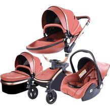 Bild für 3 in 1 Reisesysteme Kombikinderwagen 3 in 1 Tragbarer Reisekinderwagen Faltbarer Kinderwagen Aluminiumrahmen Hohe Landschaft Auto für Neugeborene Babyboomer Poussette (906 braun)