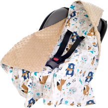 Bild für Einschlagdecke 100% Baumwolle 85x85cm Kuscheldecke für Kinderwagen Babyschale universal Baby Decke doppelseitig Babydecke Buggy Autositz (Boho Animals mit beige Minky)