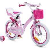 Byox Kinderfahrrad 16 Zoll Puppy rosa inkl. Stützräder, Korb und Puppensitz
