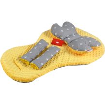 Bild für BABYLUX Kinderwagen SITZAUFLAGE Kissen Gurtschoner f. Buggy Autoschale Einlage (6. Gelb + Sterne, 3 Tlg Sitzauflage + Kissen + Gurtpolster)