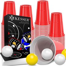 Image for KESSER® Beer Pong Becher Set Mit Kartenset 54 Karten, Bierpong Trinkspiele Partybecher Sets (100 Becher 473ml + 10 Bällen)