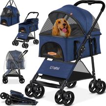 Bild für LOVPET® Hundewagen 2in1 Hundebuggy Hundebox Transporttasche Faltbar klappbar bis 20 kg Haustiere Buggy mit Netzfenstern & Regenschutzabdeckung Jogger Katzenbuggy für kleine Hunde Katzen Blau
