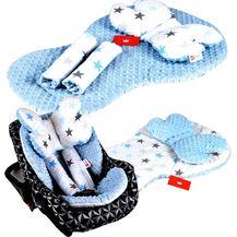 Bild für BABYLUX Kinderwagen 3 TLG SITZAUFLAGE Kissen Gurtschoner 4. Blau + Sterne