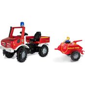 Rolly Toys Fire Unimog Feuerwehr Edition 2020 mit Anhänger, Tretauto, 3 – 8 Jahre, Spritze, Blinklicht, Schaltung, Bremse, Rot, 038275