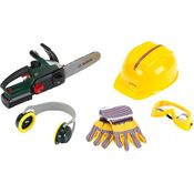 Theo Klein 8532 Bosch Kettensäge mit Zubehör I Batteriebetriebene Säge mit Sound- und Lichtfunktion I Inklusive Handschuhe, Ohrenschützer, Arbeitsbrille und Helm - Preisvergleich