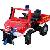Rolly Toys rollyUnimog Feuerwehr Unimog mit Seilwinde rollyPowerwinch, ohne Schaltung, Tretfahrzeug für Kinder, verstellbarer Sitz, Flüsterlaufreifen, Front-/Heckkupplung, max. Belastbarkeit 35kg, Feuerwehrauto, Rot