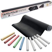 folia 390090 - Tafelfolie, ca. 45 cm x 2 m, schwarz, mit 5x farbiger und 5x weißer Tafelkreide