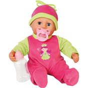 Bayer Design 9380600 - Funktionspuppe First Words Baby mit Fläschchen und Schnuller, 24 Babylaute, 38 cm, pink/grün, 93806AA