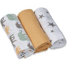 Bild für Grünspecht Mullwindeln 70x70cm aus 100 % Baumwolle, Spucktücher, ohne optische Aufheller, hautfreundlich & saugstark, 3 Stück, gelb, Sterne, Elefanten (1500-V6)