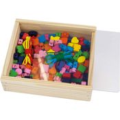 Lena 32020 - Bastelset Holzfädelperlen 164 Teile, 160 Fädelperlen aus Holz und 4 Schnüre in wiederverschließbarer Holzkassette, Holzperlen Set für Kinder ab 4 Jahre, Perlen Set für Schmuckketten - Preisvergleich