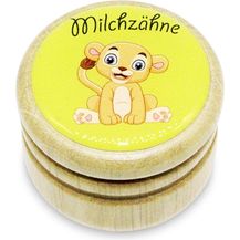 Bild für Milchzahndose, Zahndose Milchzähne Bilderdose mit diversen Motiven aus Holz für Jungen und Mädchen mit Drehverschluss 44 mm (Löwe)