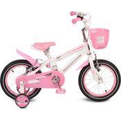 Moni Kinderfahrrad 14 Zoll 1490 Stützräder, beleuchteter Metallrahmen, Klingel rosa