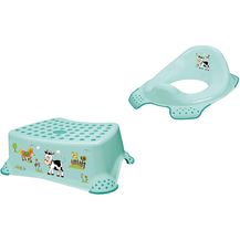 Bild für 2er Set: Funny Farm aquamarin Kinder-Toilettensitz + Tritthocker Toilettentrainer mit Anti-Rutsch-Funktion