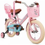 Supersuper Little Miss Kinderfahrrad in Rosa 14 Zoll inkl. Puppensitz, Korb und Stützräder