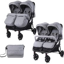 Bild für Lorelli Zwillingskinderwagen Duo klappbar verstellbar Fußabdeckung Wickeltasche hellgrau